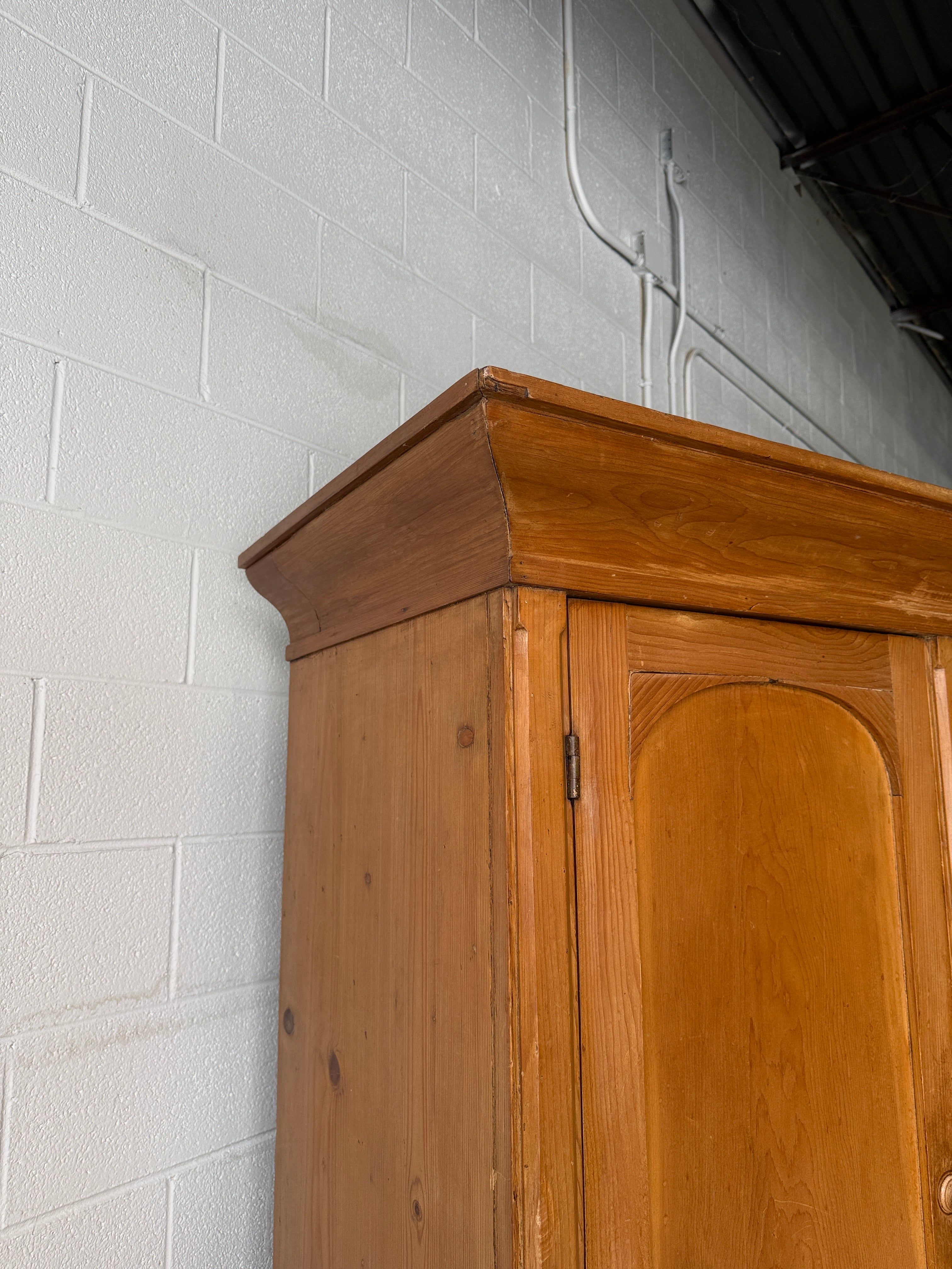 Monumental English antique pine housekeepers cupboard