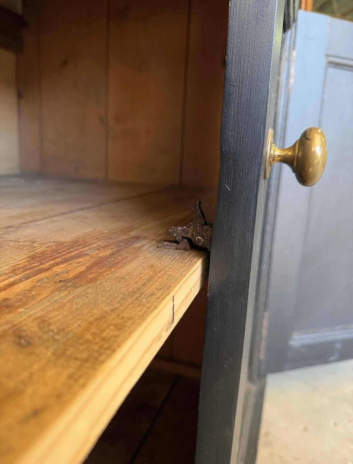 Painted black antique pine sideboard with natural pine top