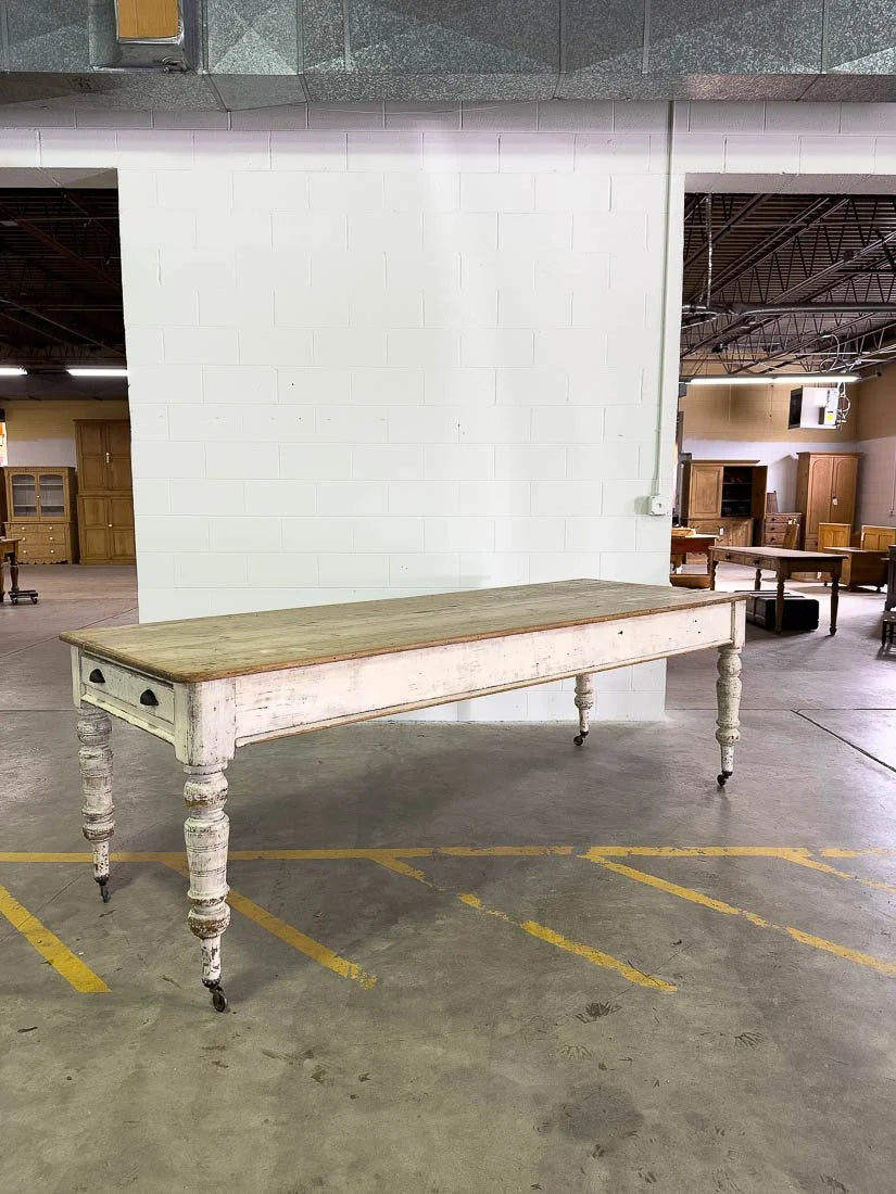 Antique pine kitchen prep table with drawers
