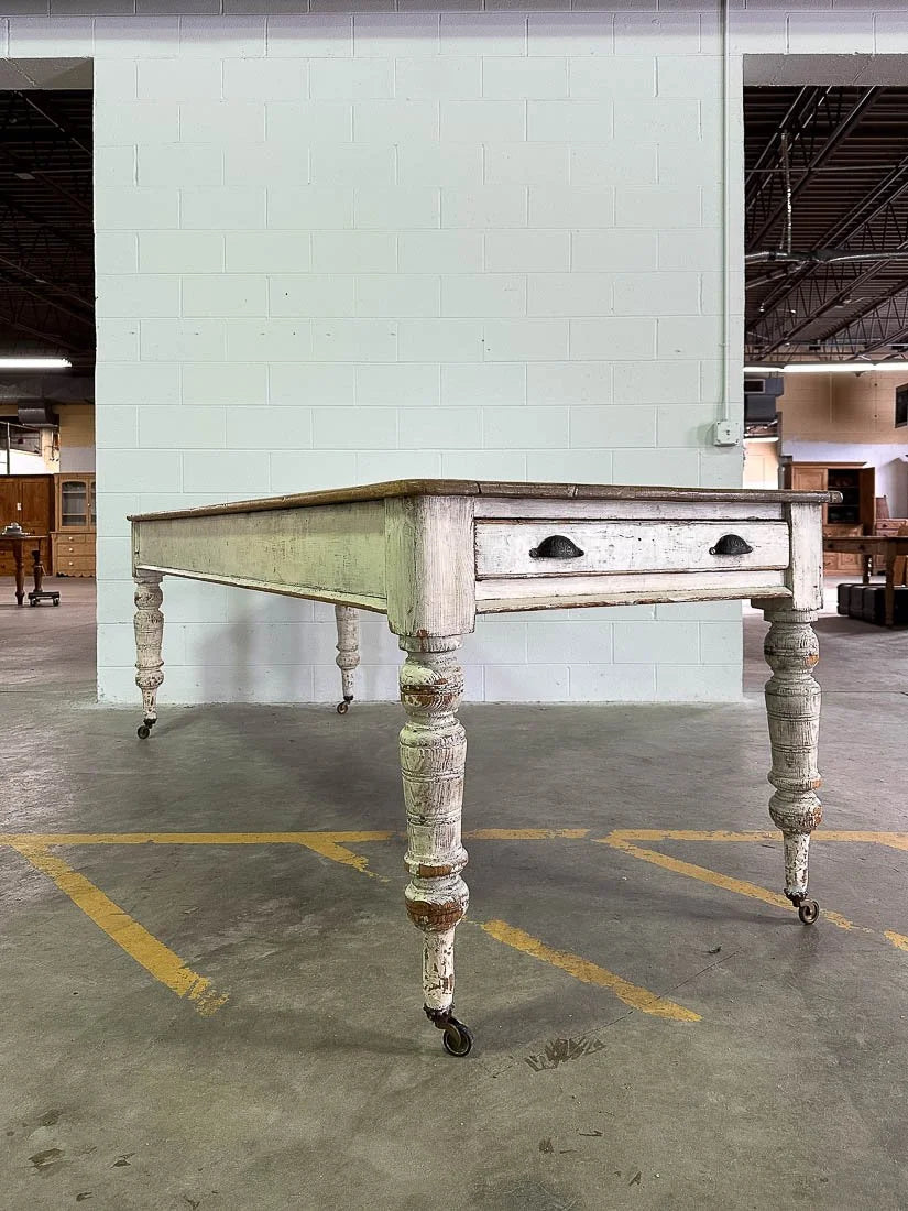 Antique pine kitchen prep table with drawers