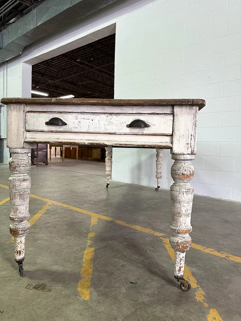 Antique pine kitchen prep table with drawers