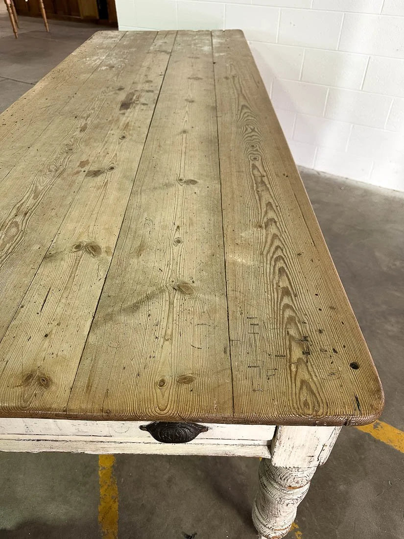 Antique pine kitchen prep table with drawers