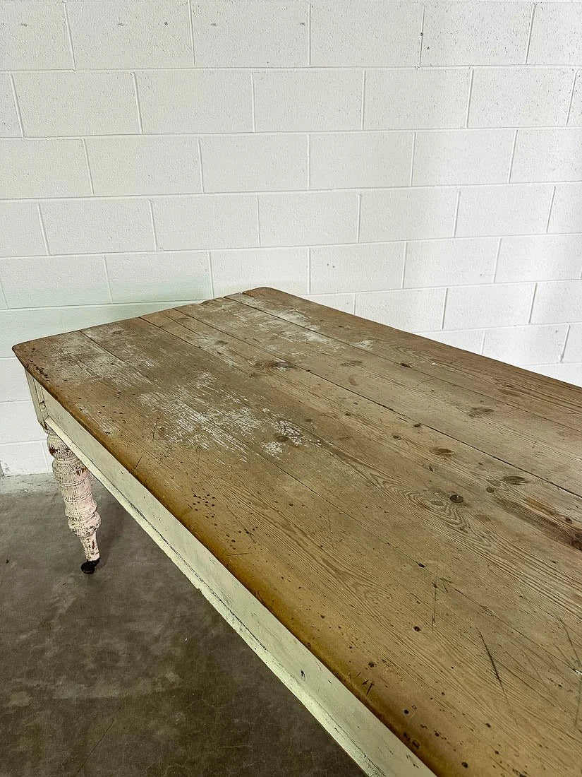 Antique pine kitchen prep table with drawers