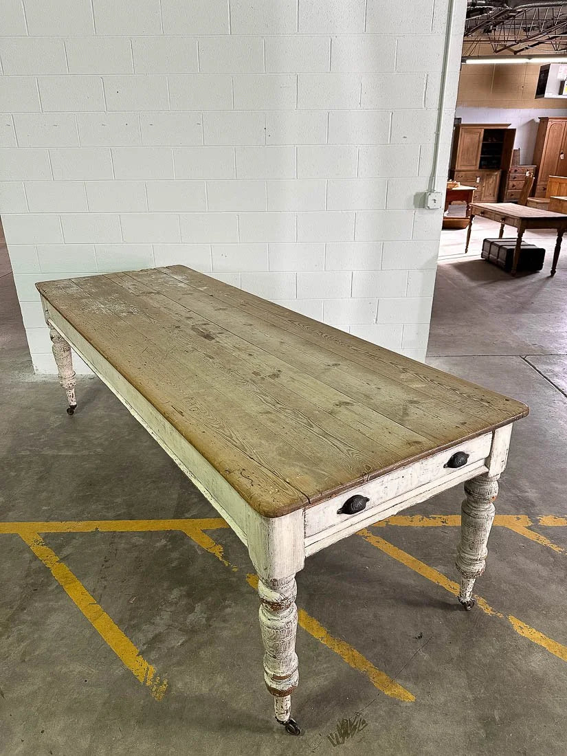 Antique pine kitchen prep table with drawers