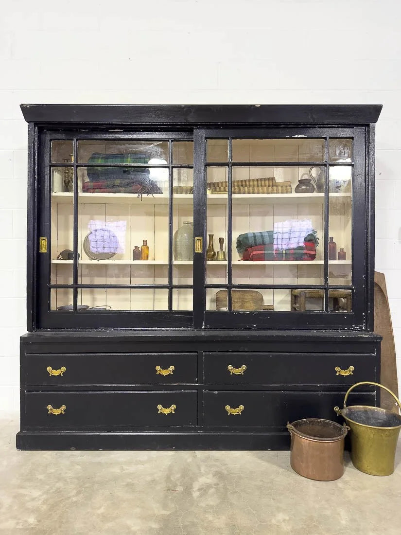 Antique bookcase with sliding glass doors