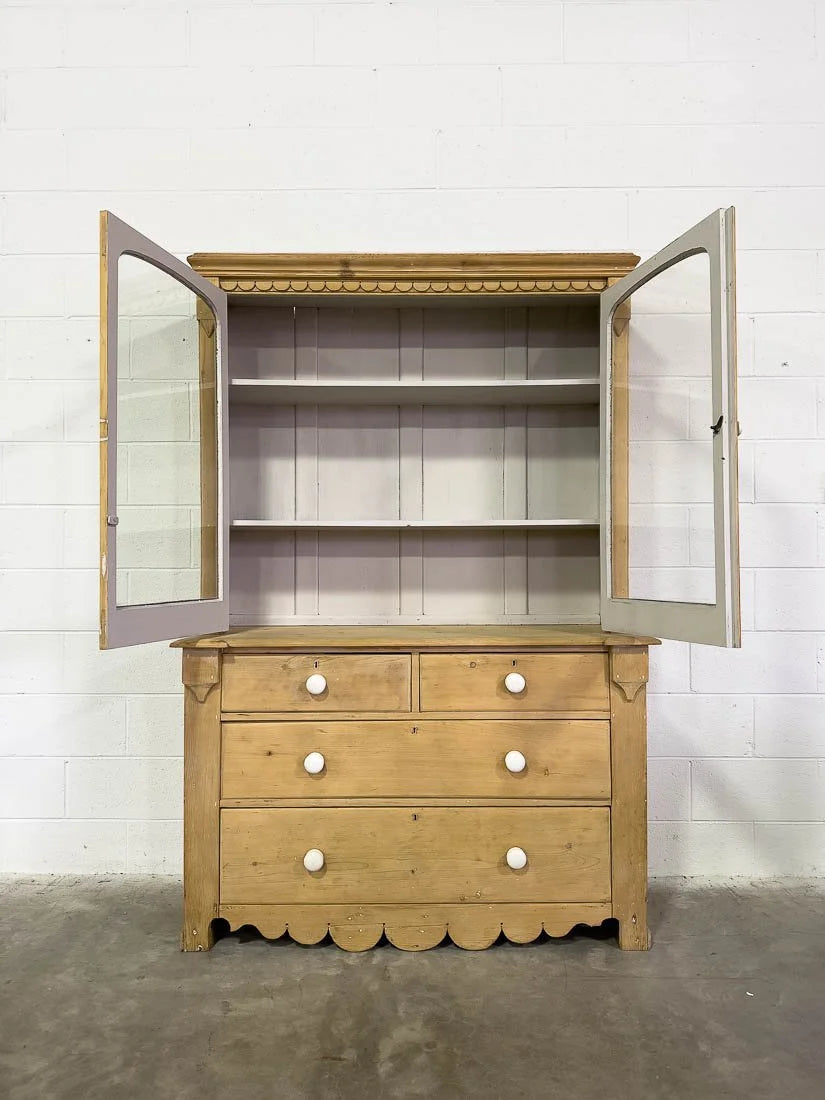 Scalloped English pine hutch