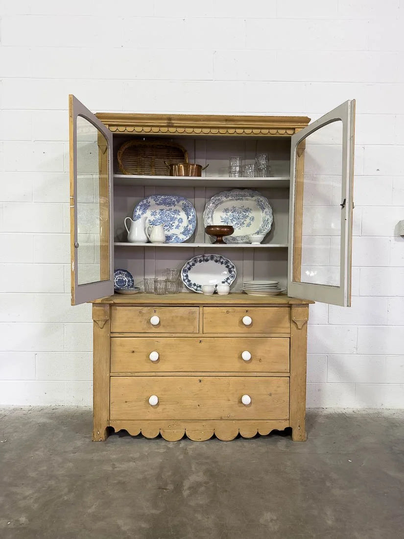 Scalloped English pine hutch