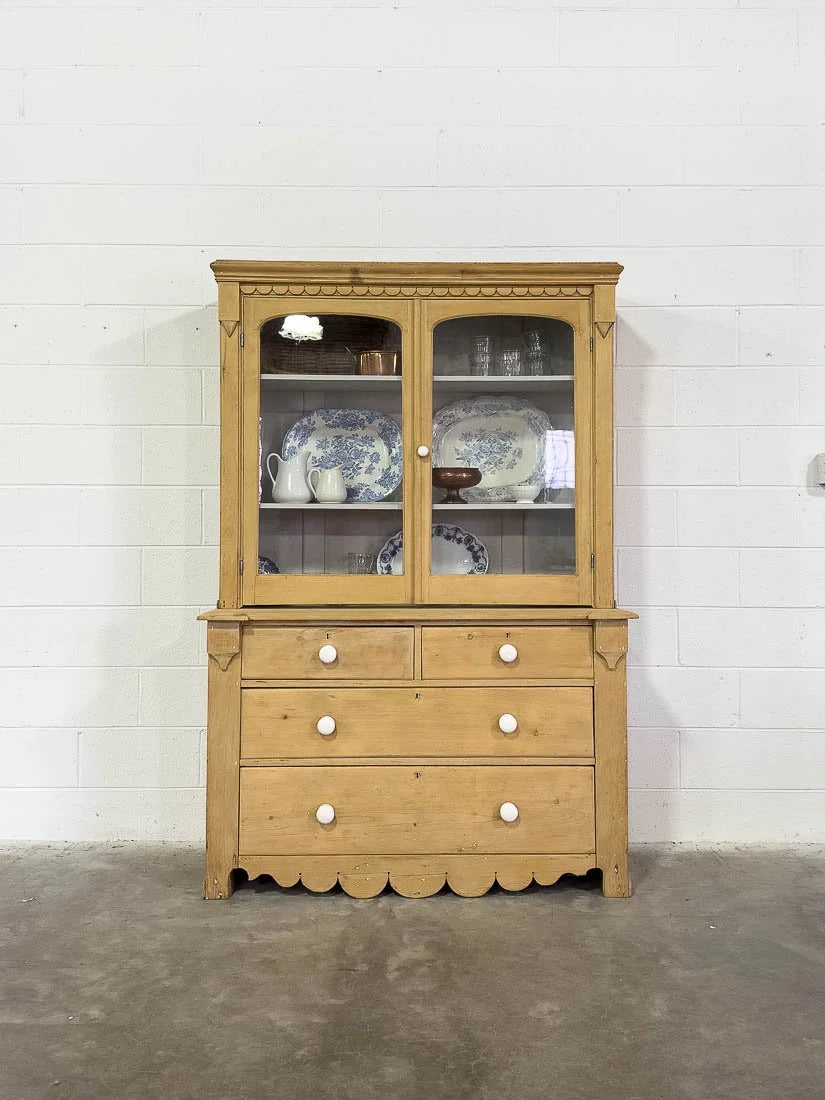 Scalloped English pine hutch