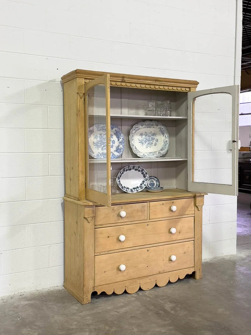 Scalloped English pine hutch
