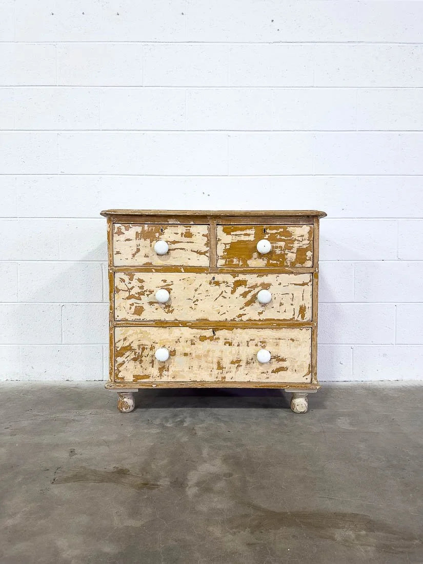 Antique English dresser or drawers in chippy paint