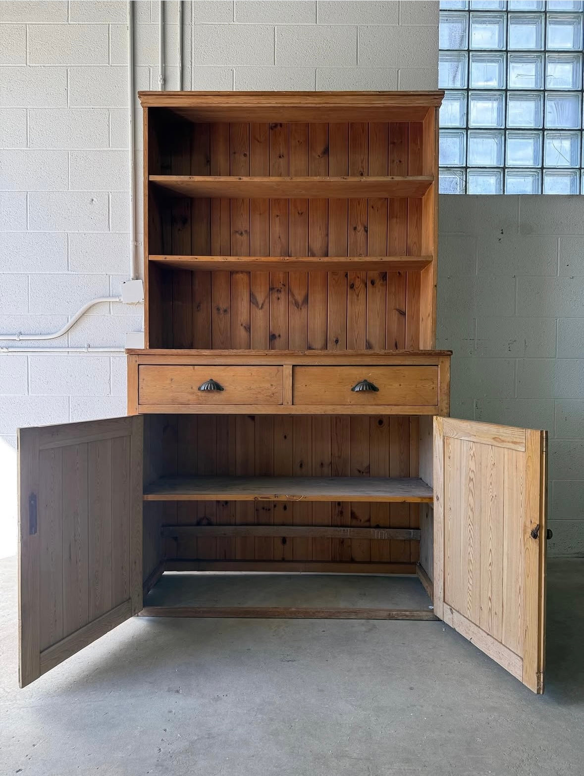 Antique Pine Hutch | Rustic Farmhouse Kitchen Cabinet