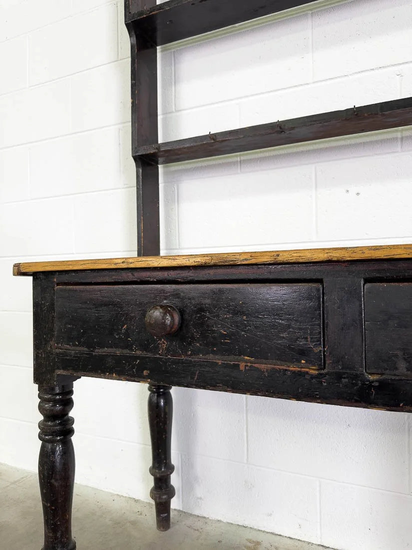 Small English pine kitchen dresser with plate rack