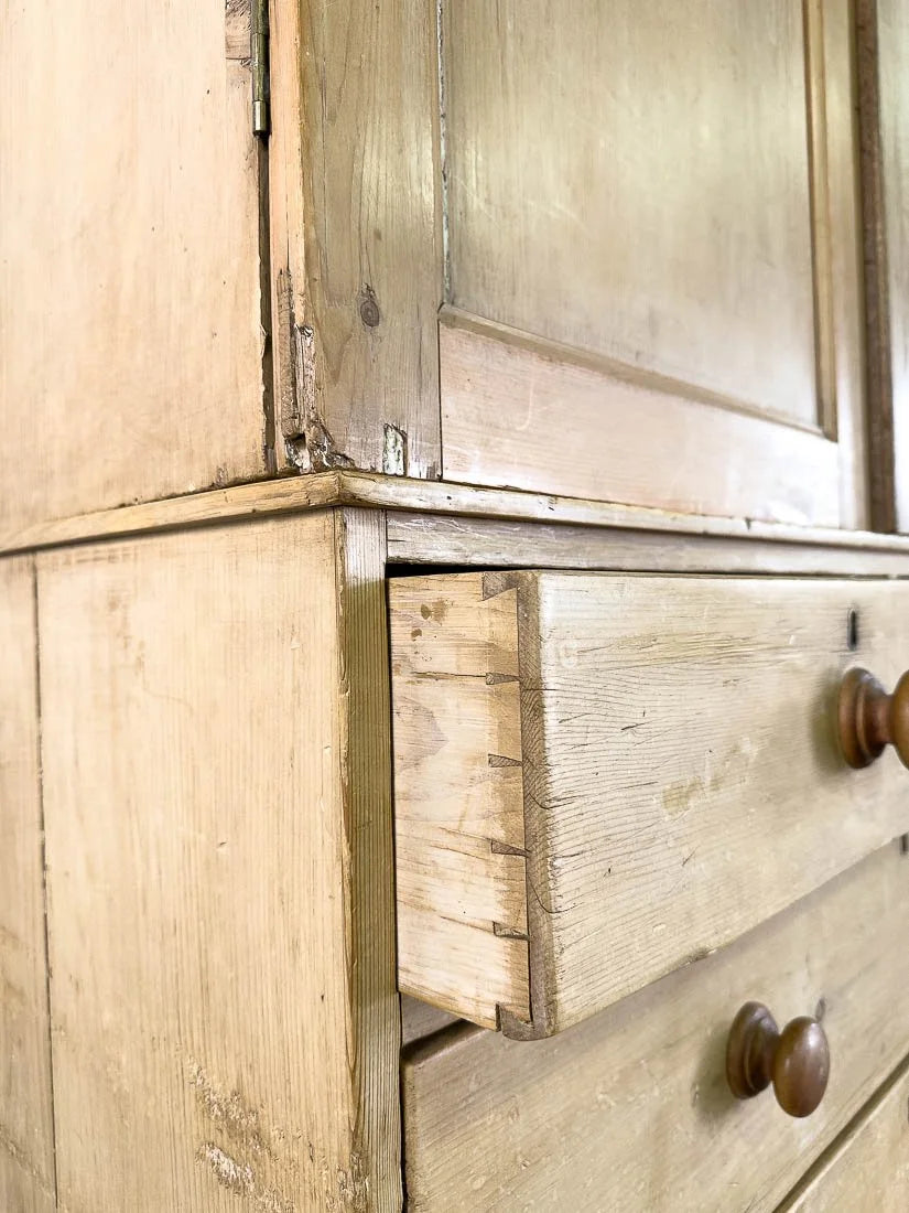 Impressive English pine linen press or cupboard