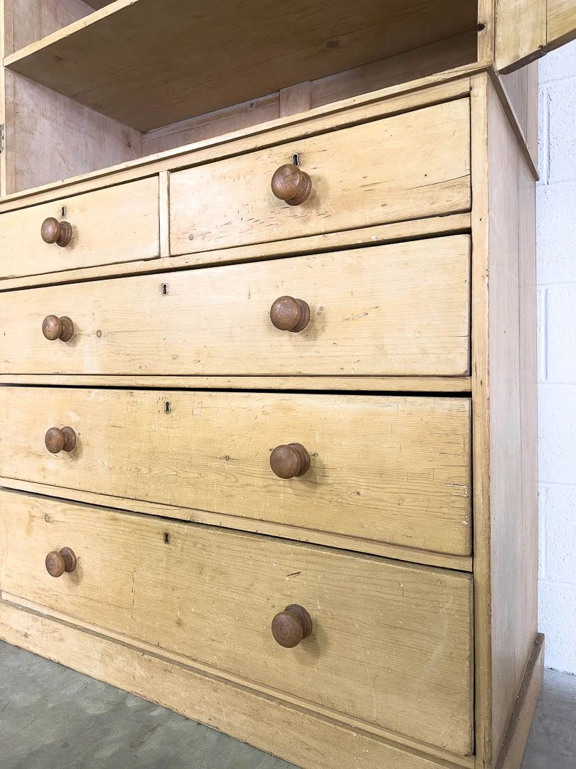 Impressive English pine linen press or cupboard