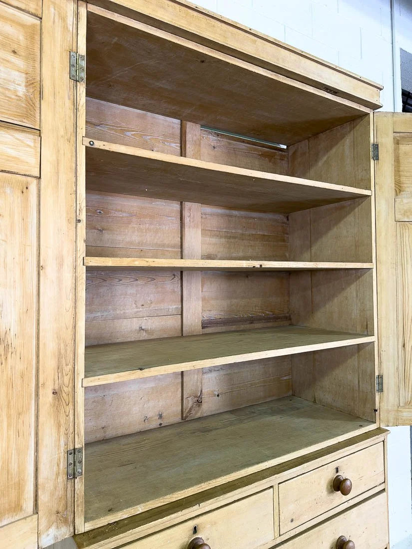 Impressive English pine linen press or cupboard