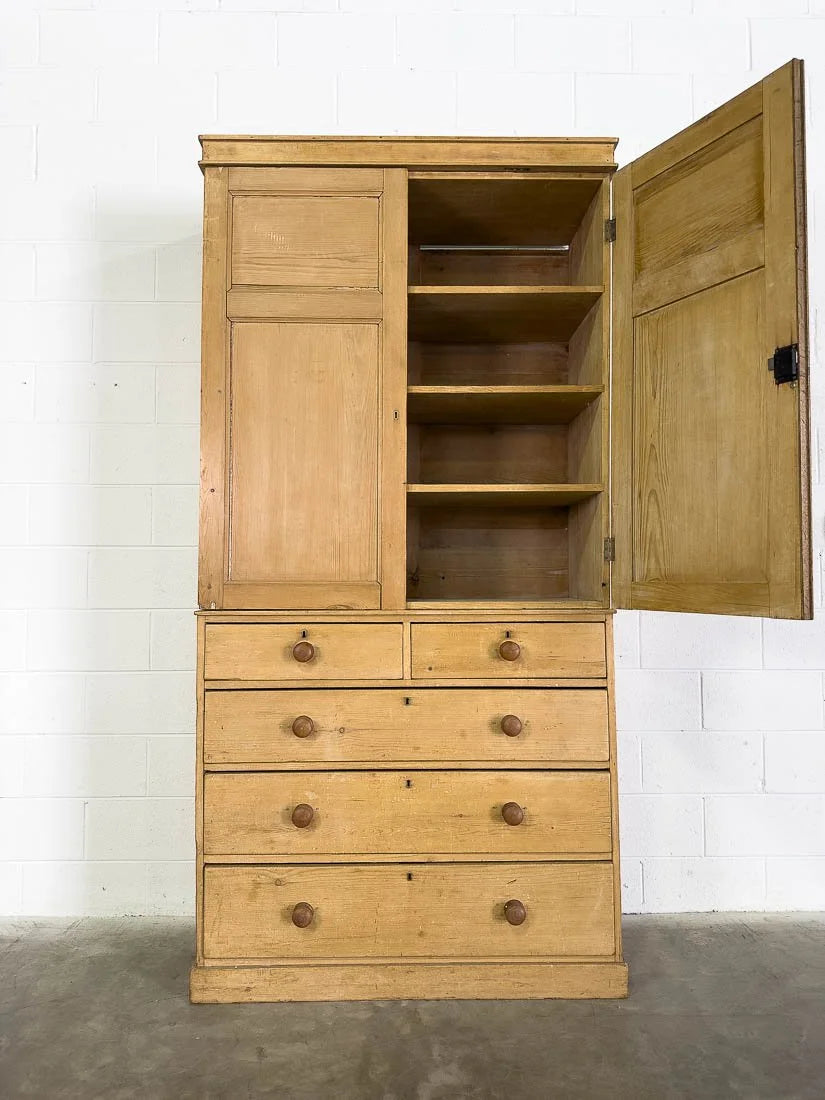 Impressive English pine linen press or cupboard
