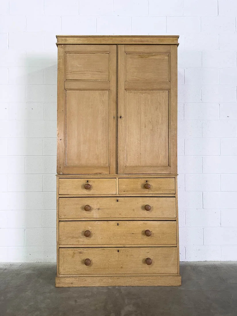 Impressive English pine linen press or cupboard
