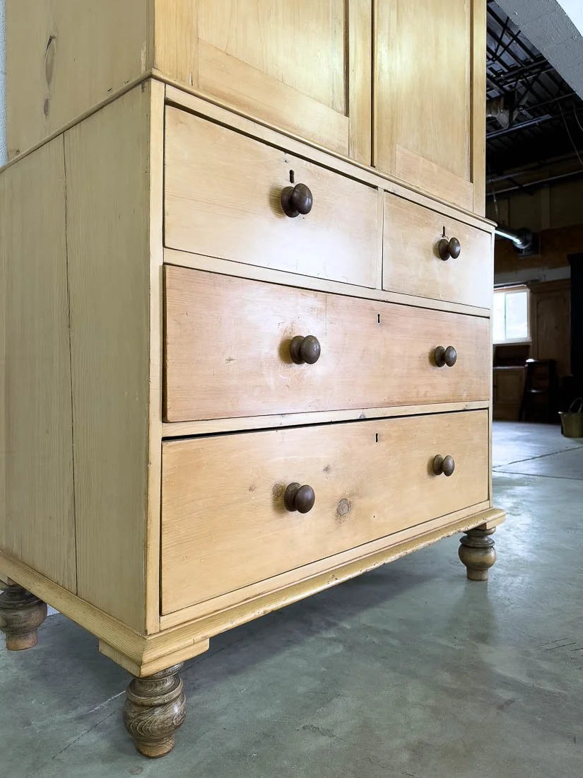 Antique pine linen press with hanging rail