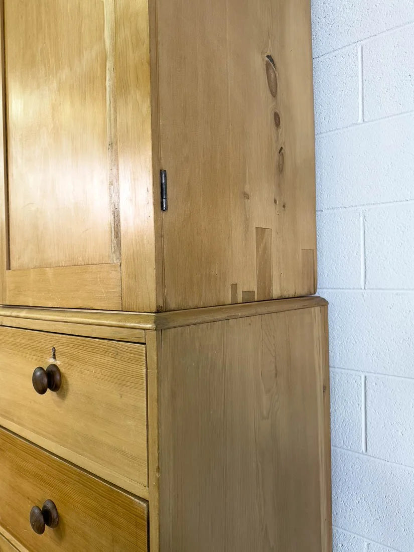Antique pine linen press with hanging rail