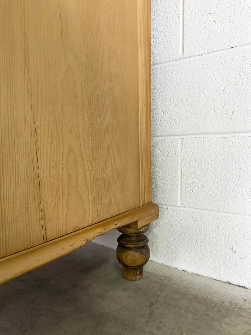 Antique pine linen press with hanging rail