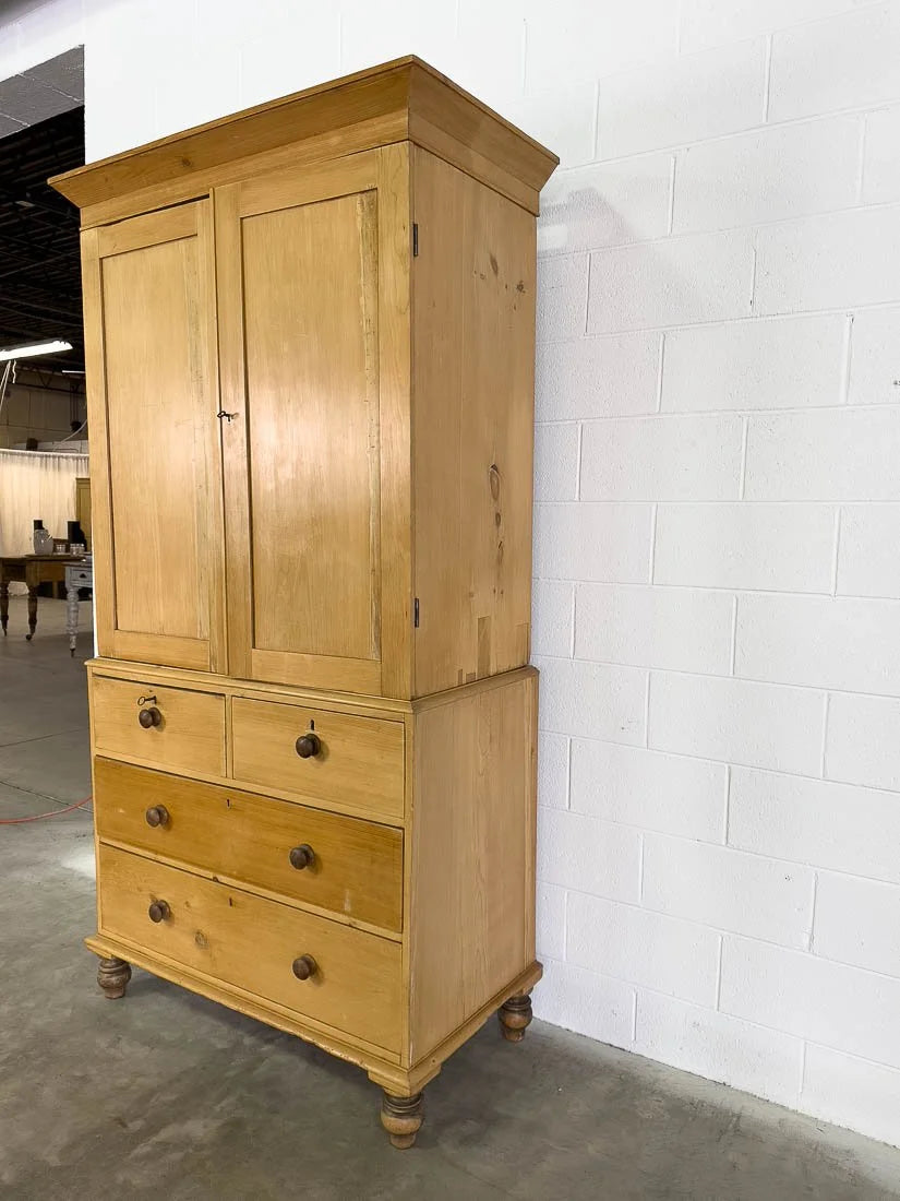 Antique pine linen press with hanging rail