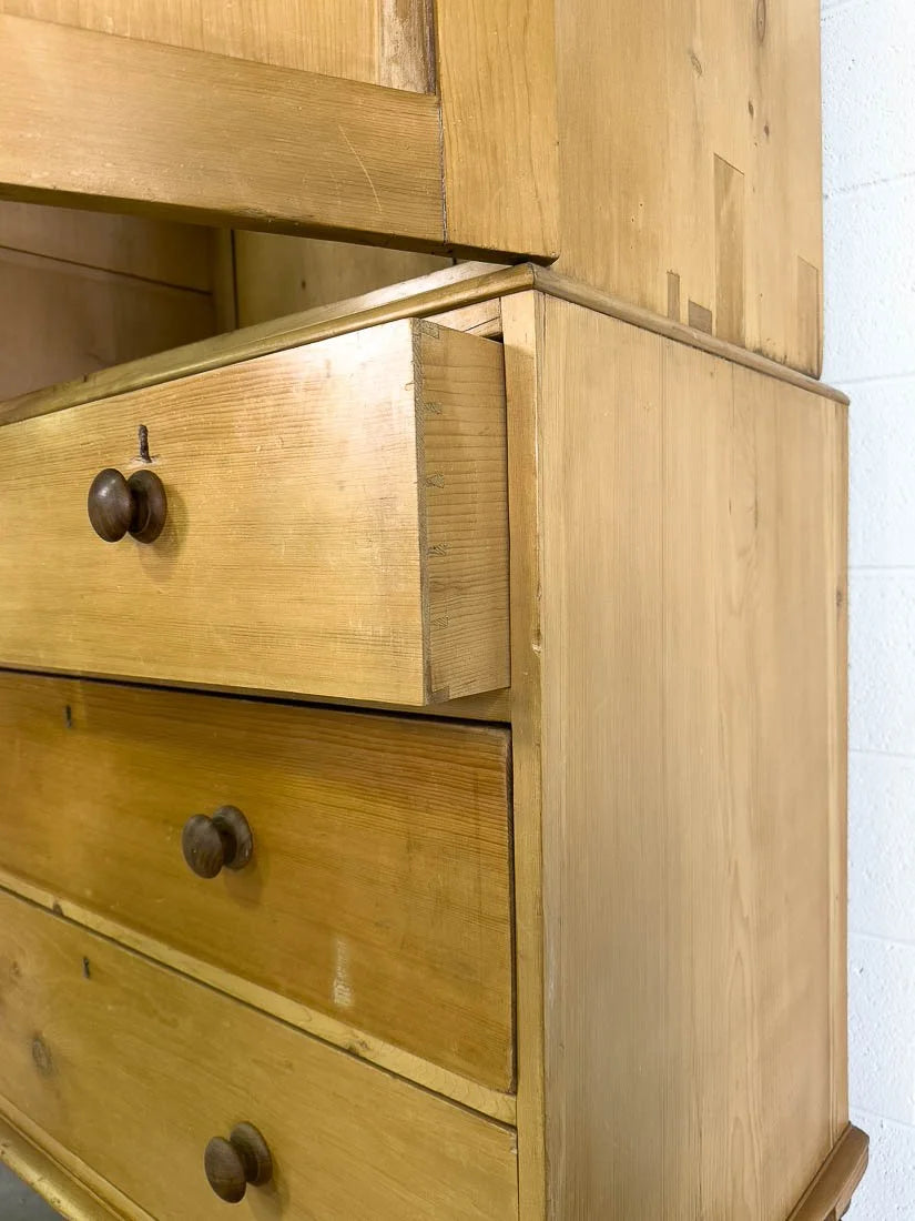 Antique pine linen press with hanging rail
