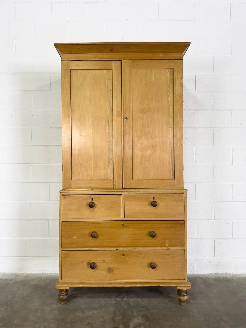 Antique pine linen press with hanging rail