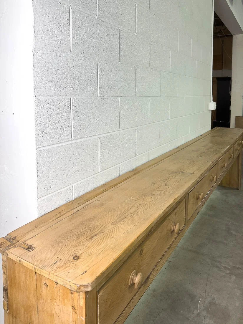 Incredible 12' antique English pine sideboard