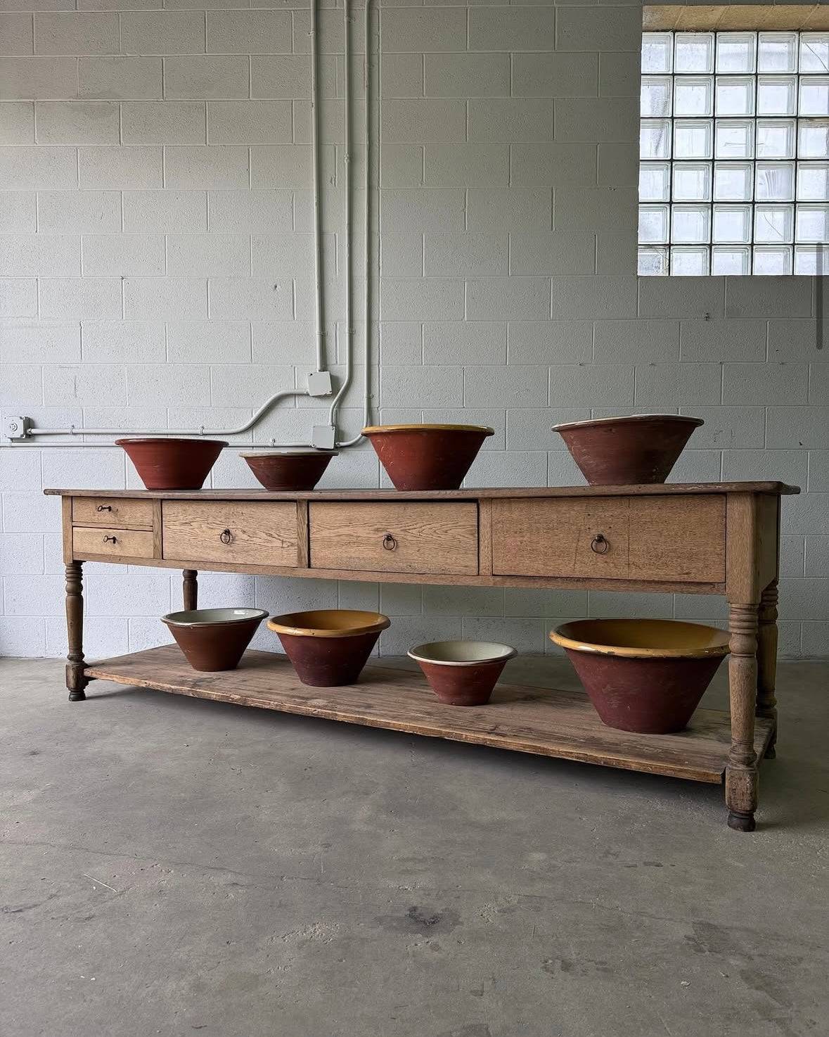 19th Century Flemish draper's table with lower shelf