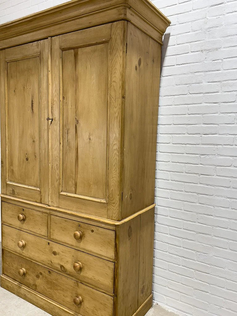 English pine linen press with two shelves