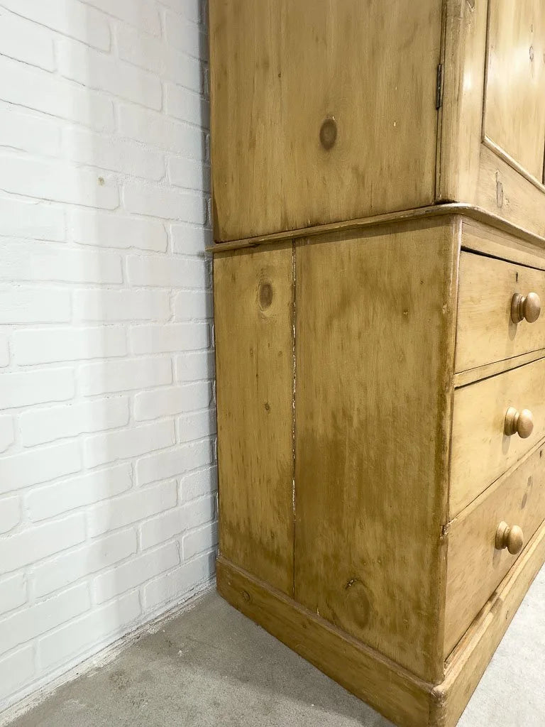 English pine linen press with two shelves
