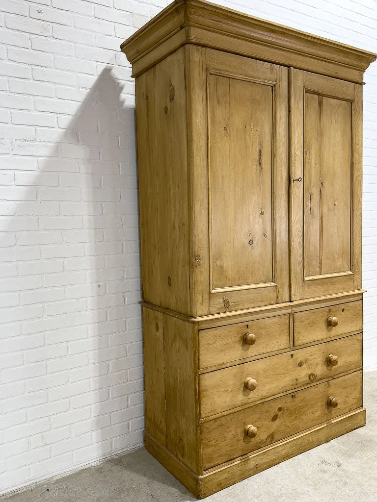 English pine linen press with two shelves