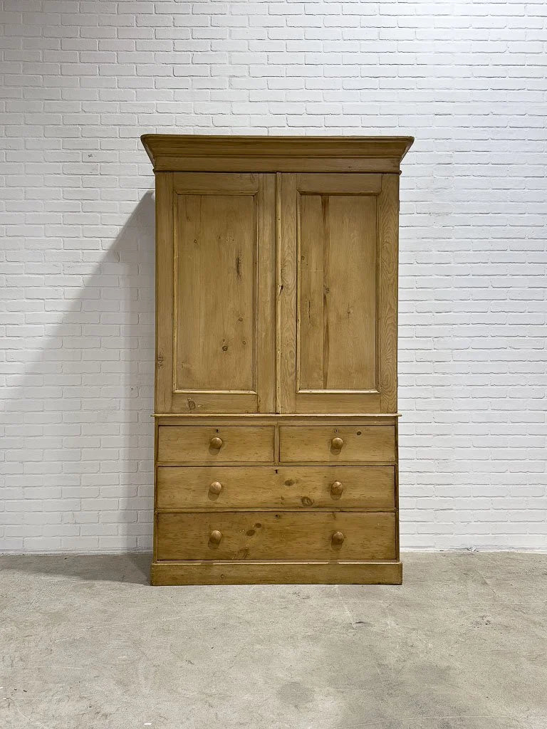 English pine linen press with two shelves