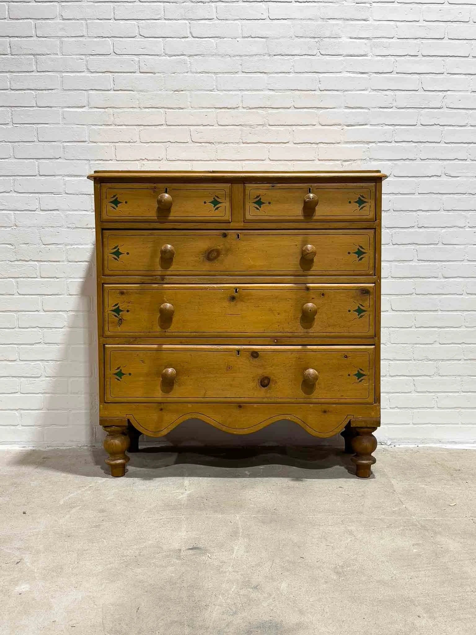 Stenciled antique pine dresser