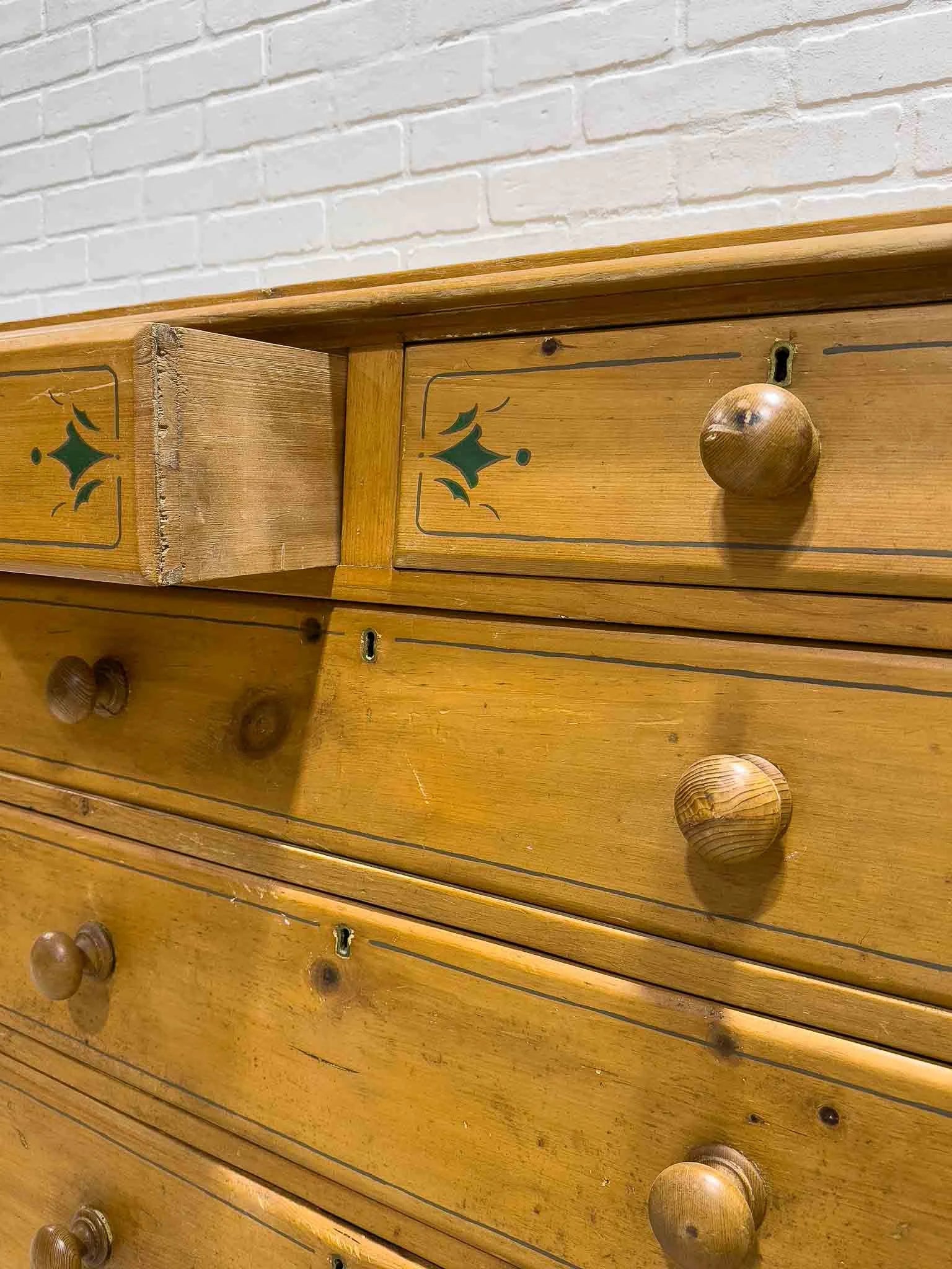 Stenciled antique pine dresser