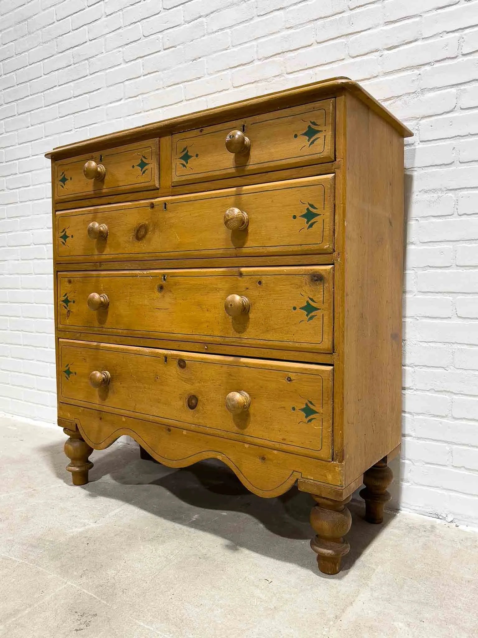 Stenciled antique pine dresser