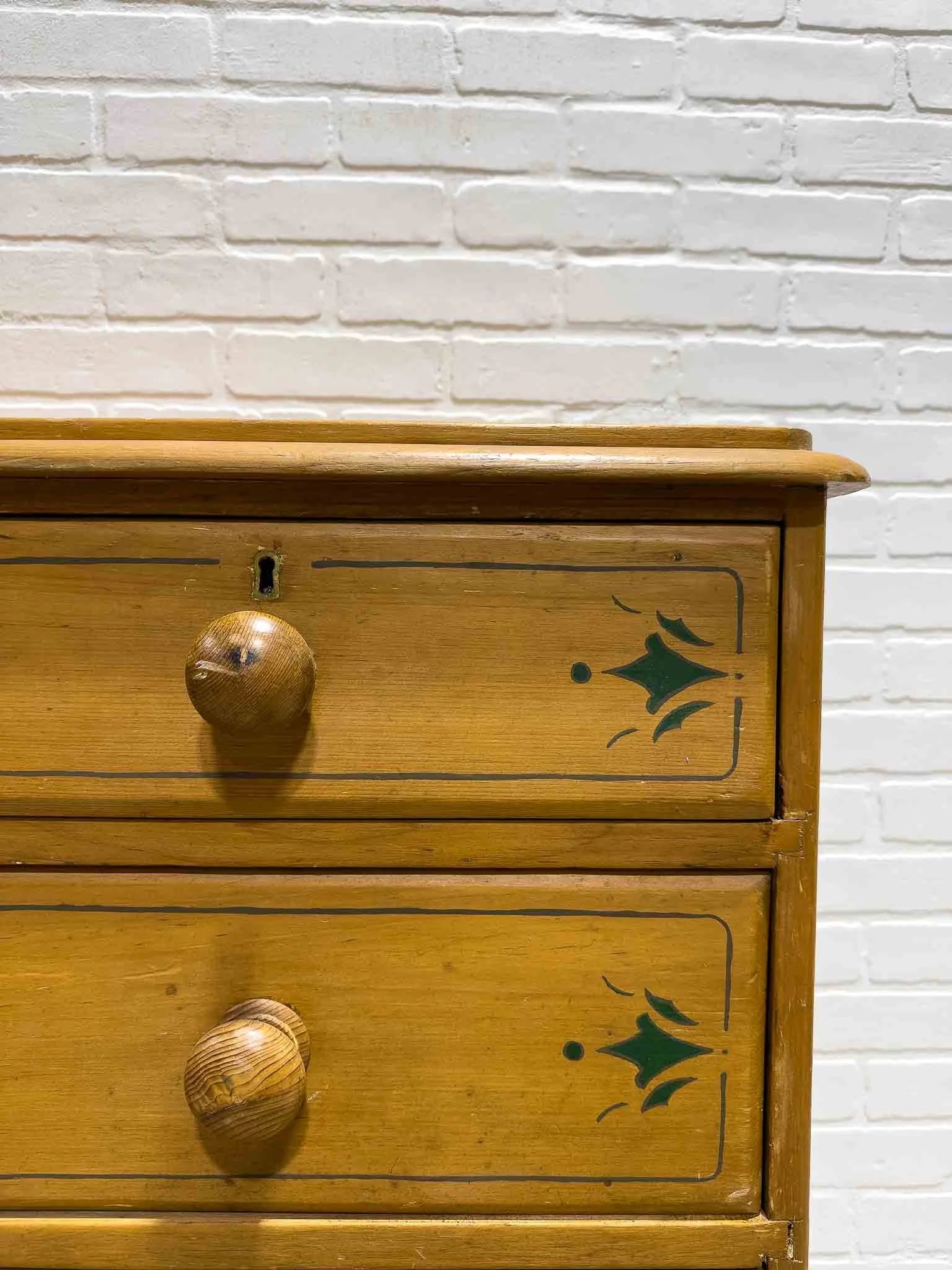 Stenciled antique pine dresser