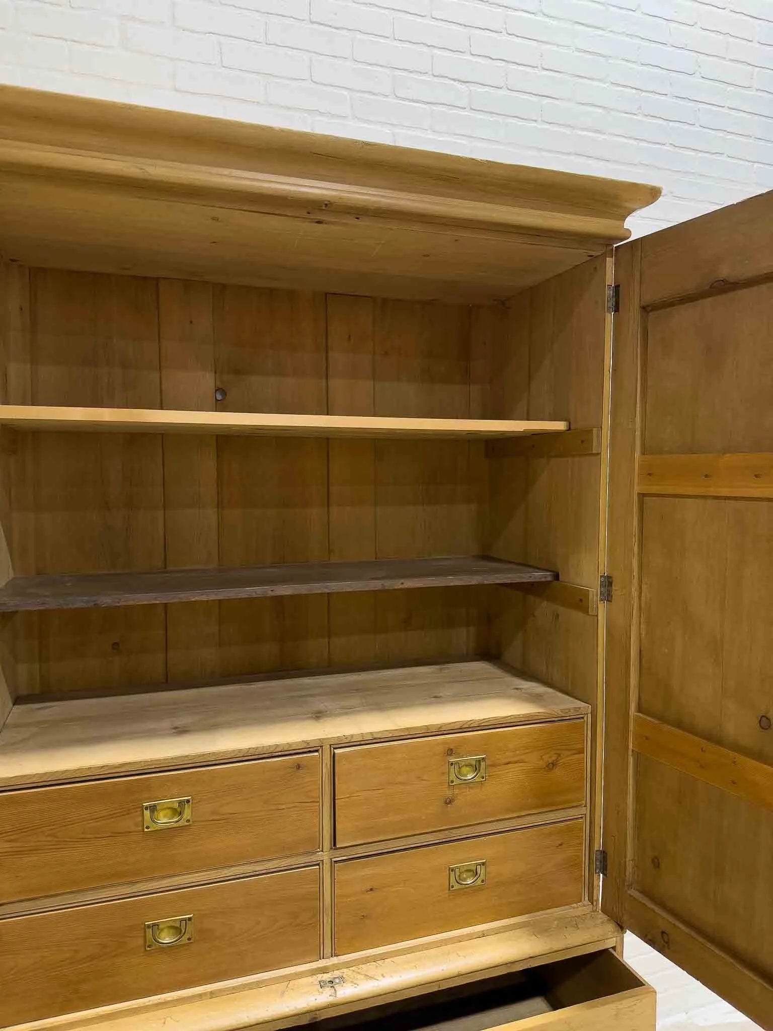 Antique English linen press with interior drawers