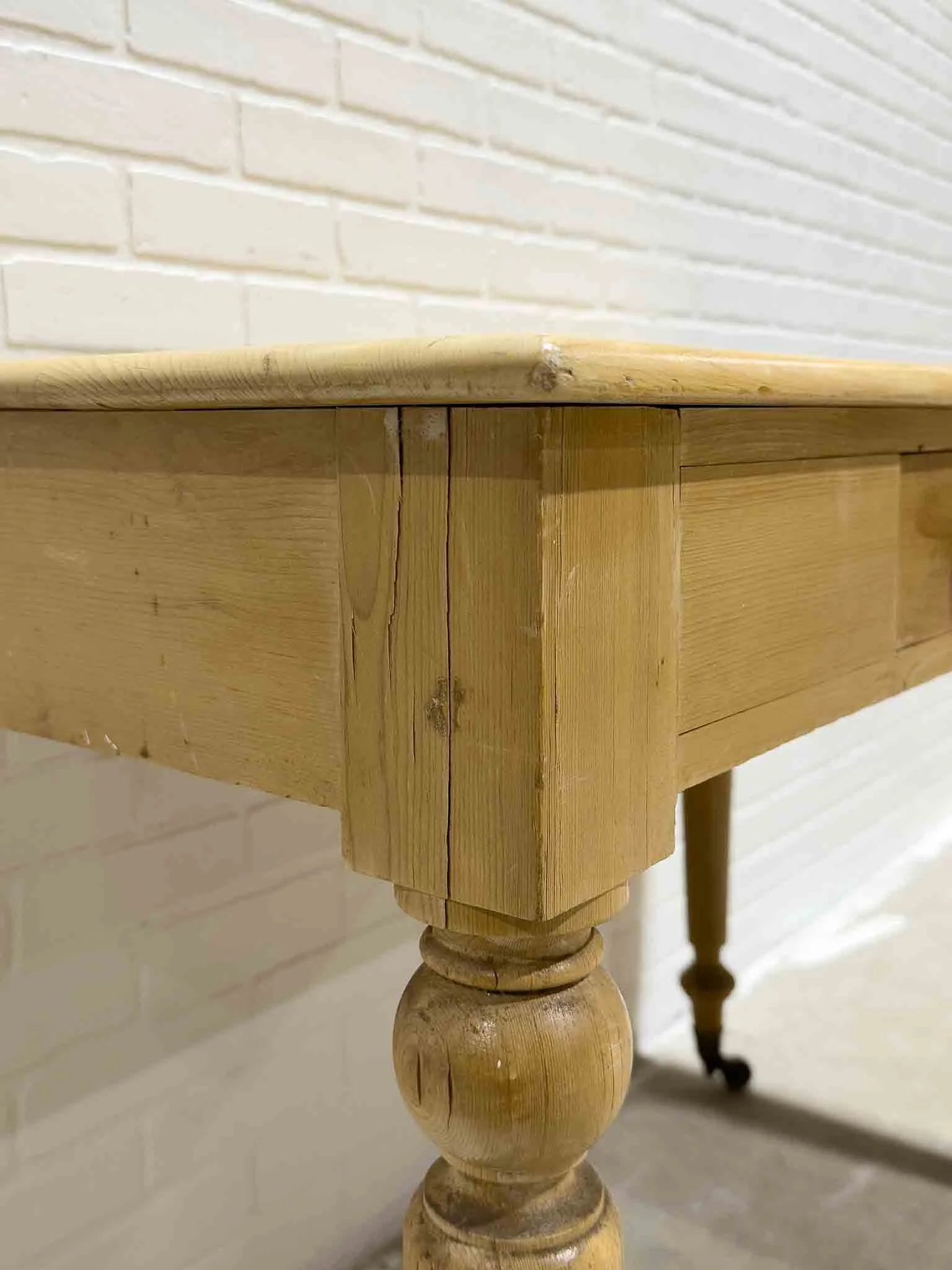 English pine side table with turned legs