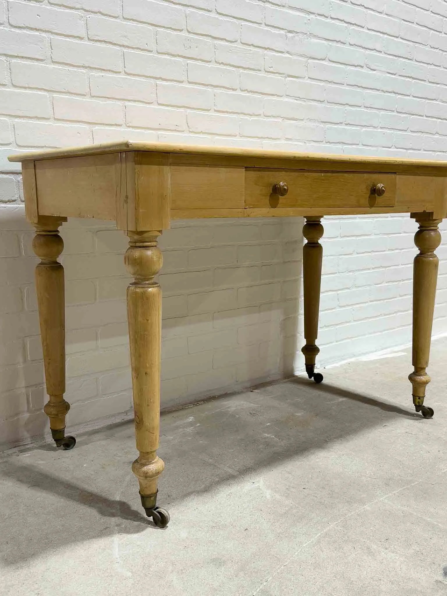 English pine side table with turned legs