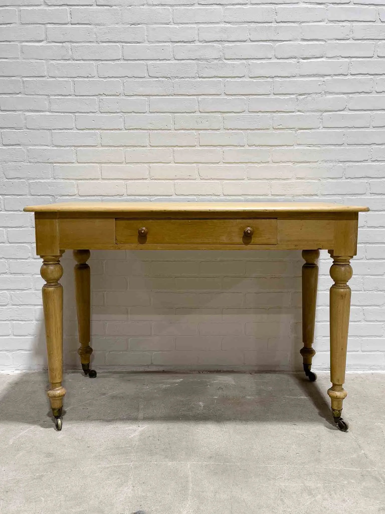 English pine side table with turned legs