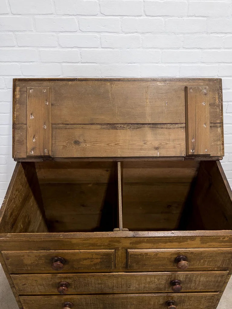 Antique grain bin with a scumble finish