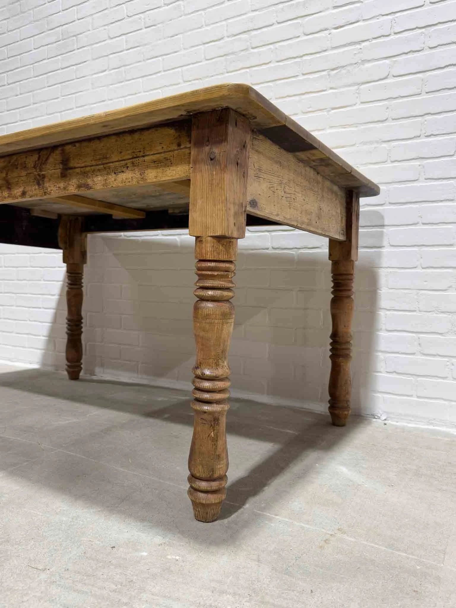 Antique pine kitchen table with a plank top