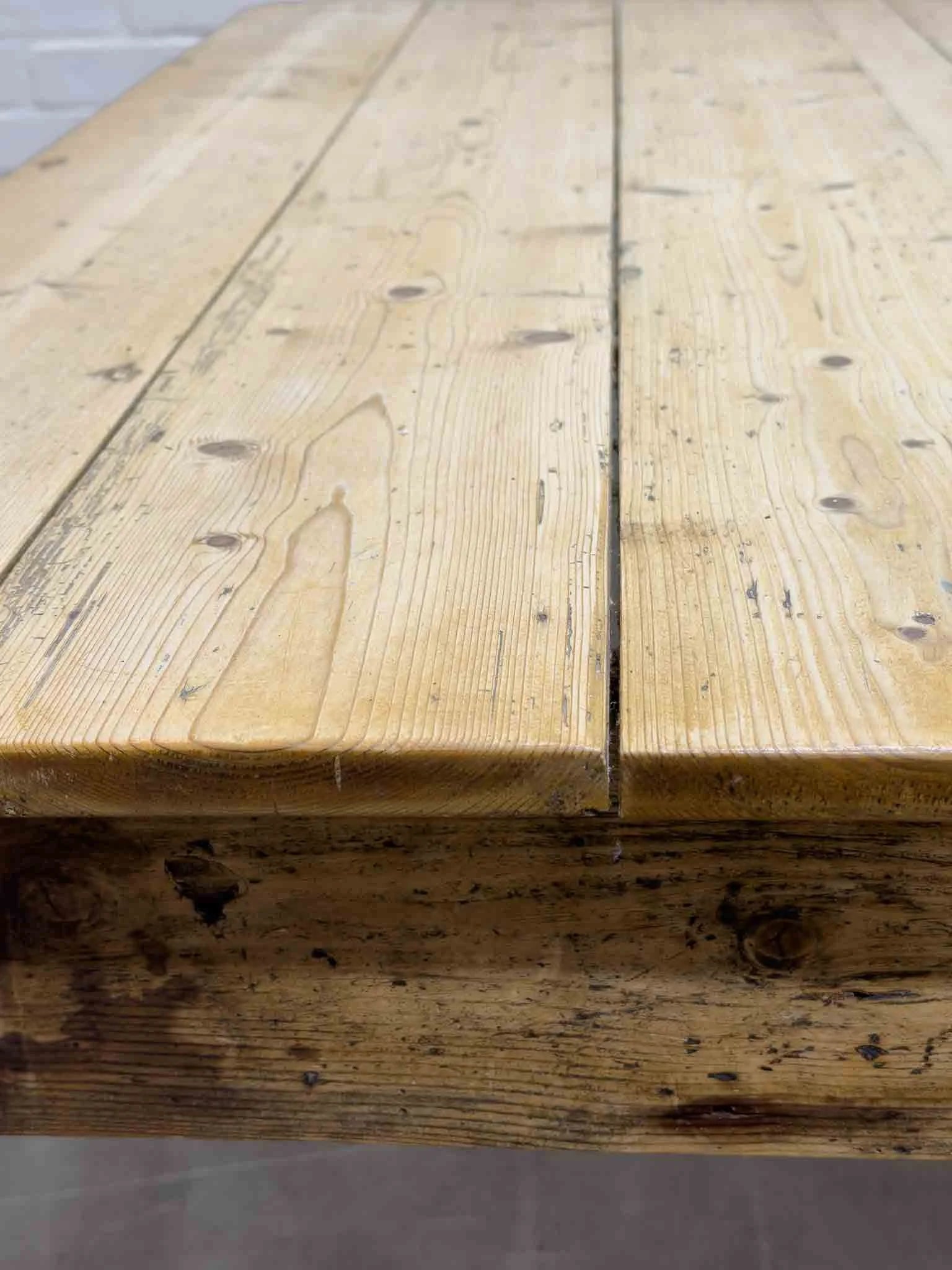 Antique pine kitchen table with a plank top