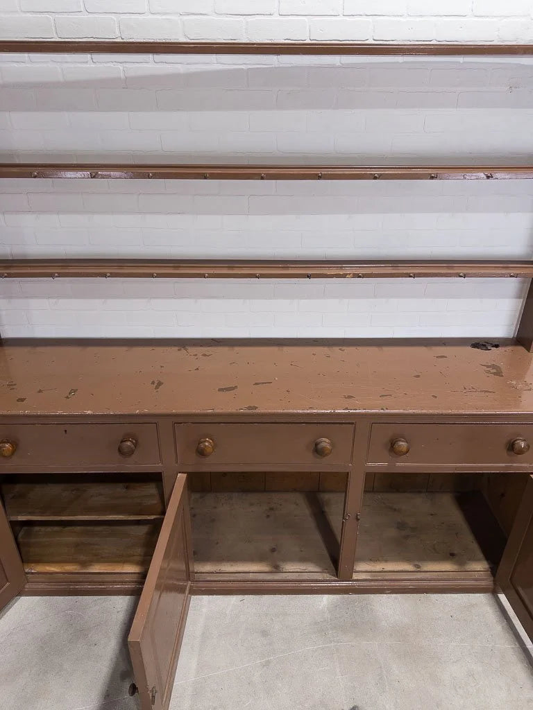 Monumental English kitchen dresser in original paint