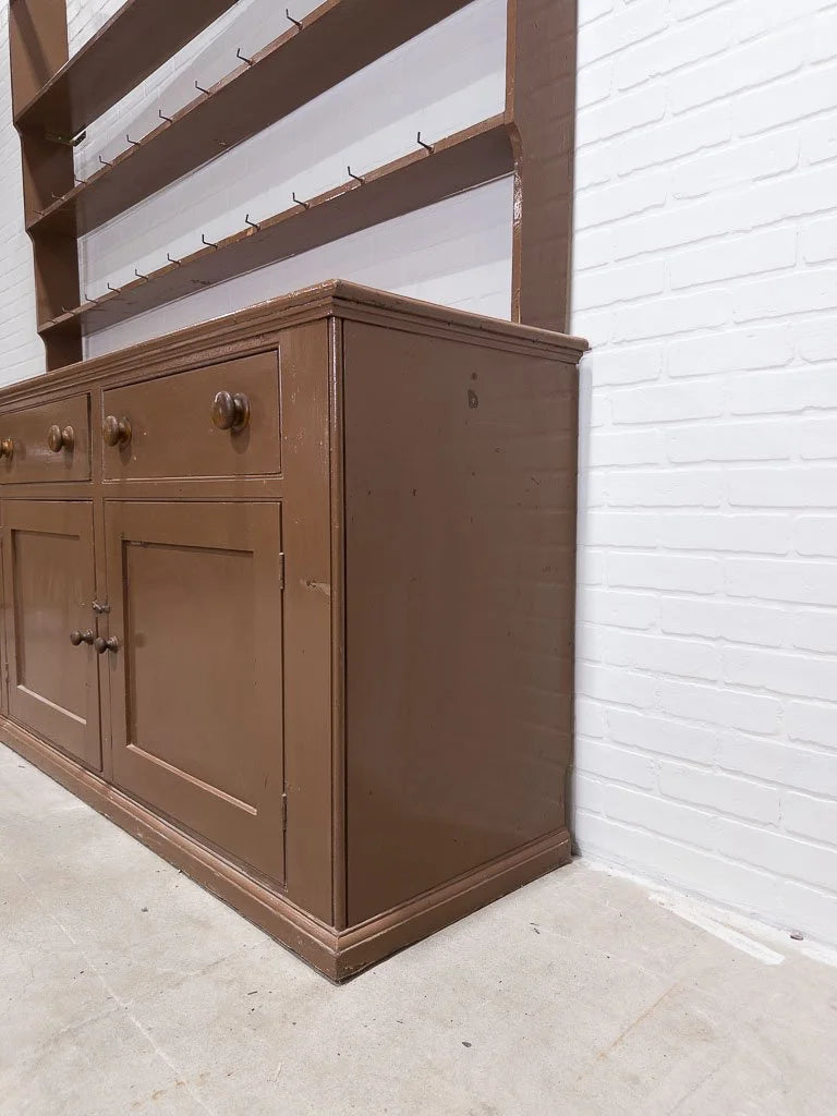 Monumental English kitchen dresser in original paint