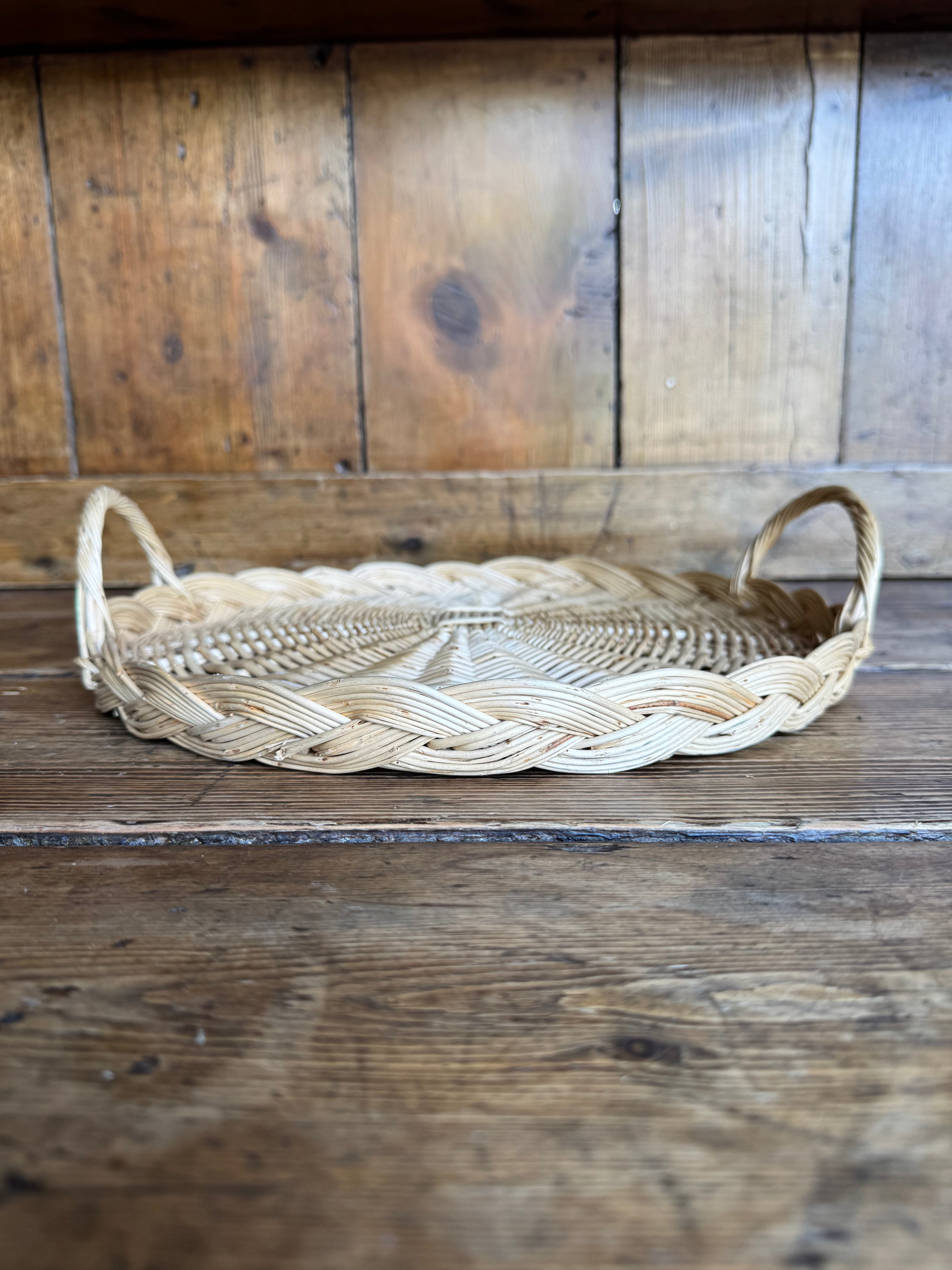 Vintage woven tray with handles