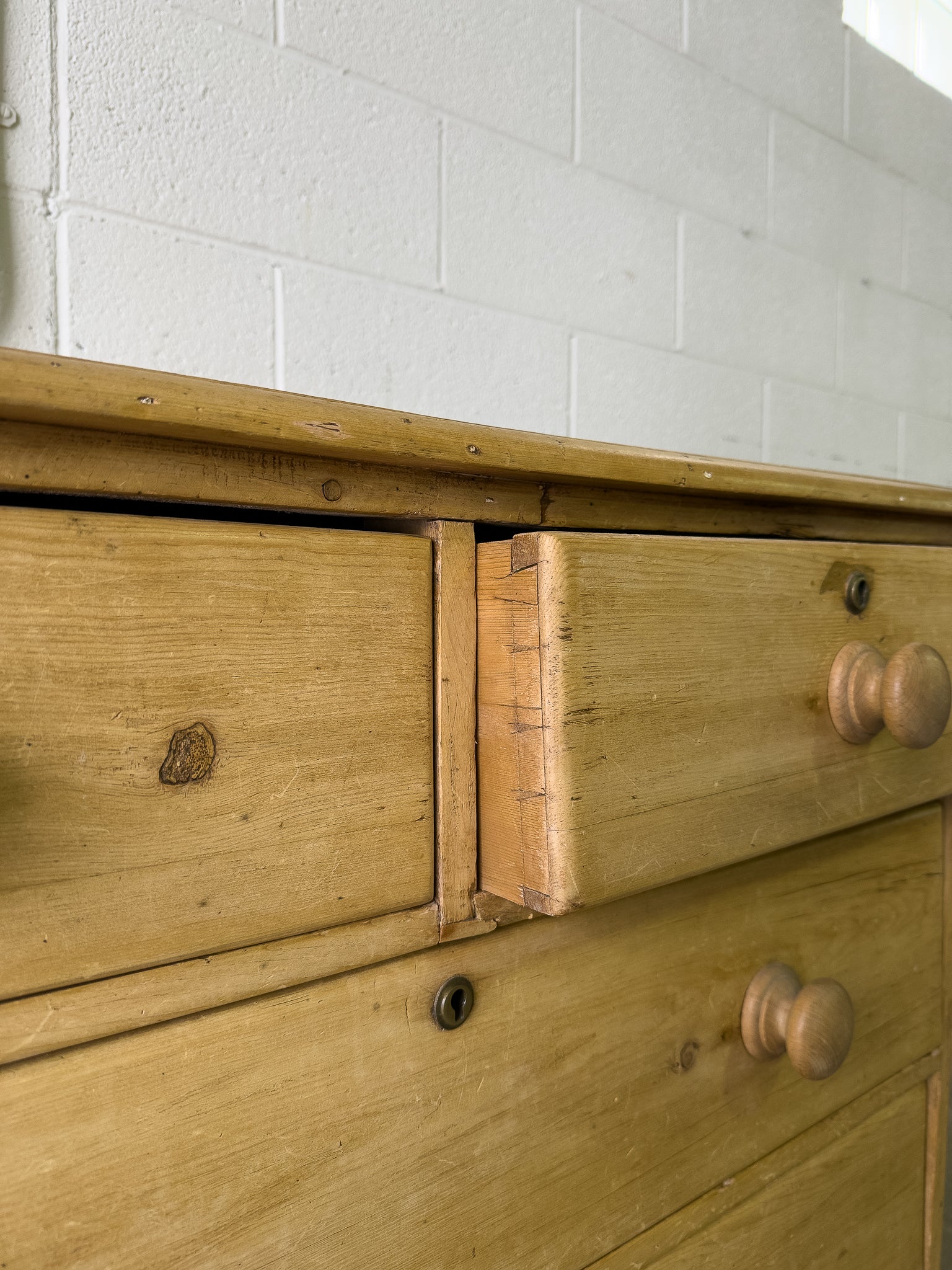 Light colored English antique pine drawers