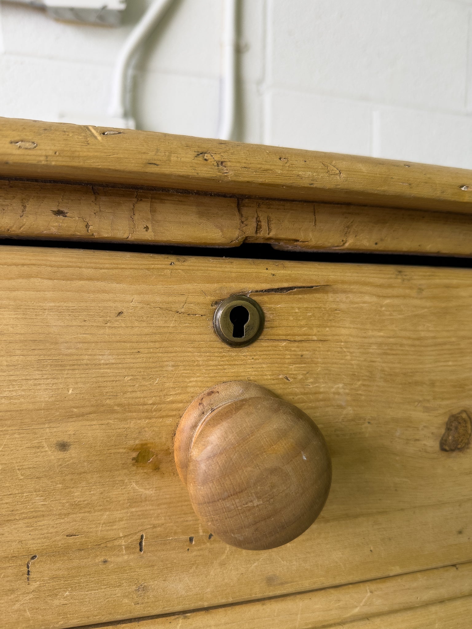 Light colored English antique pine drawers