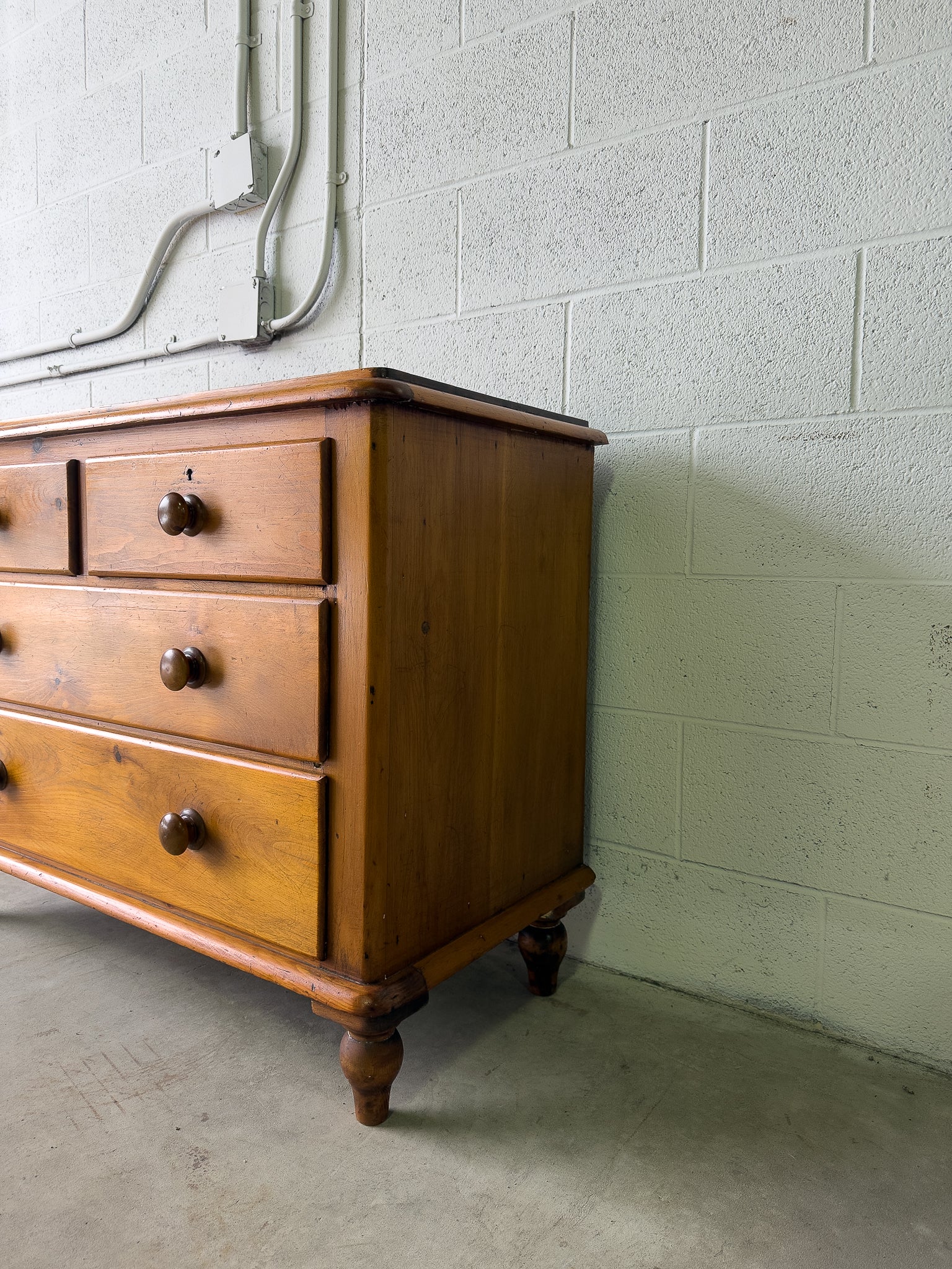Antique pine chest of drawers on turned feet